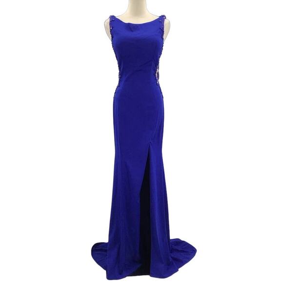 ASPEED SZ S royal blue boat neck hand beaded cutout mermaid maxi gown NWT B163 - Picture 2 of 10